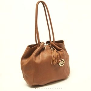 Michael Kors Royal Tan Leather Tassel D-Rings Handles Shoulder Bag Purse
